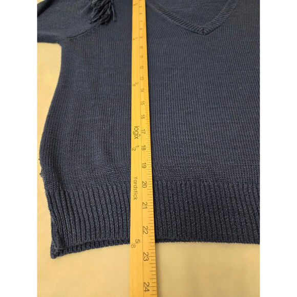 Lilly Pulitzer Women's Sweater  Blue Long Sleeve Fringe Shoulder V-Neck  Size XL - Picture 7 of 8